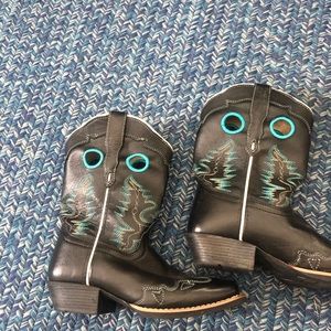 Smoky black leather cowboy boots child size 3 comp to size 5 women’s